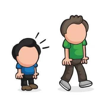 Vector hand-drawn cartoon of short man look and envy tall man Stock Illustration