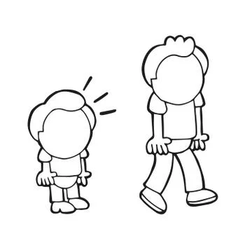 Vector hand-drawn cartoon of short man look and envy tall man Stock Illustration