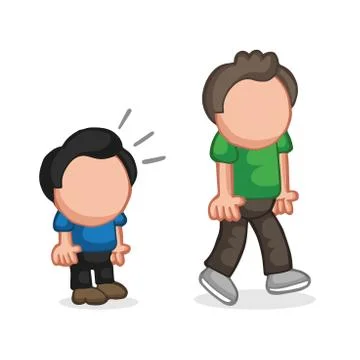 Vector hand-drawn cartoon of short man look and envy tall man Stock Illustration