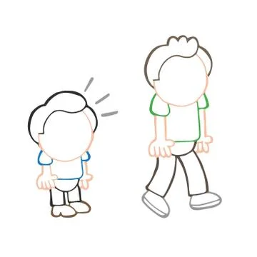 Vector hand-drawn cartoon of short man look and envy tall man Stock Illustration