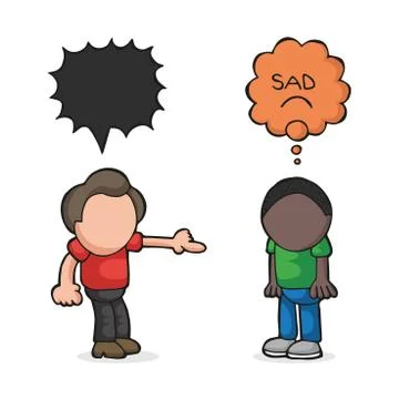 Vector hand-drawn cartoon of white man racist to black man, stop racism Stock Illustration