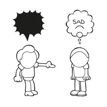Vector hand-drawn cartoon of white man racist to black man, stop racism Stock Illustration