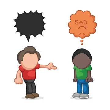 Vector hand-drawn cartoon of white man racist to black man, stop racism イラスト素材