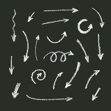 Vector hand drawn chalk arrows icons set on the blackboard. Stock Illustration