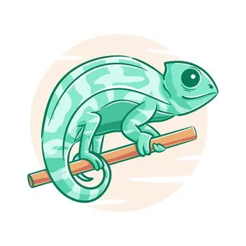 Vector hand drawn chameleon on the tree Stock Illustration