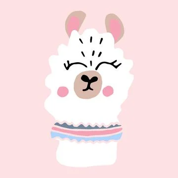 Vector hand drawn childrens illustration llama. Stock Illustration