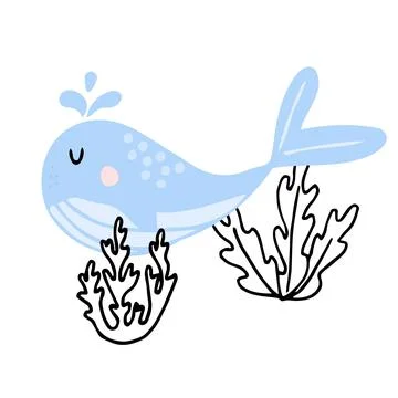 Vector hand-drawn childrens illustration of whale. Stock Illustration