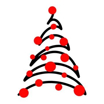 Vector hand drawn Christmas tree isolated on white background icon. Funny a.. Stock Illustration