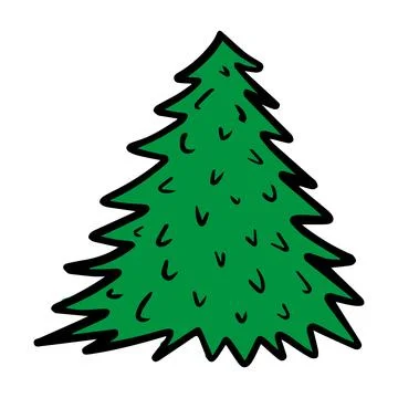 Vector hand drawn Christmas tree isolated on white background icon. Funny a.. Stock Illustration