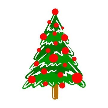 Vector hand drawn Christmas tree isolated on white background icon. Funny a.. Stock Illustration