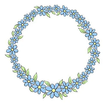 Vector hand drawn circle frame, border, wreath from color small flowers in do イラスト素材