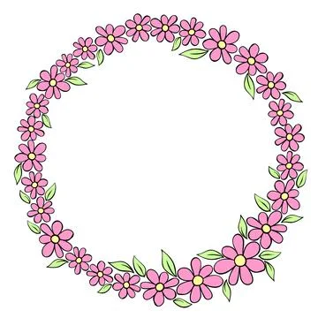 Vector hand drawn circle frame, border, wreath from color small flowers in do Stock Illustration