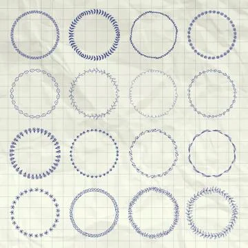 Vector Hand Drawn Circle Logo and Badge Elements Set Illustrazione stock