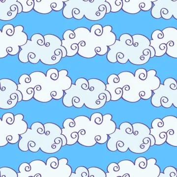 Vector hand drawn clouds over the blue sky seamless pattern Stockillustratie