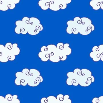 Vector hand drawn clouds over the blue sky seamless pattern Stockillustratie