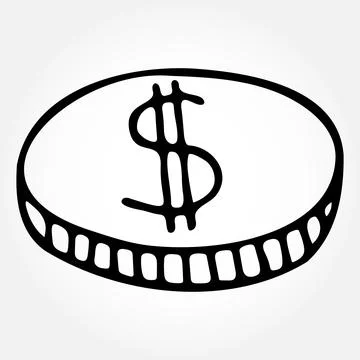 Vector hand drawn coin on white background. Doodle isolated illustration Stock Illustration