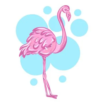 Vector hand-drawn color illustration of a pink flamingo Stock Illustration