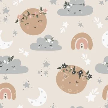 Vector hand-drawn color seamless childish simple pattern for kids with cute 库存插图