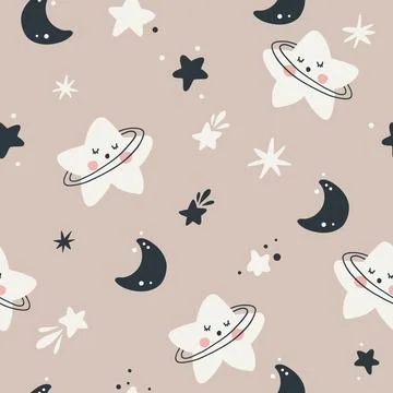 Vector hand-drawn color seamless childish simple pattern for kids with cute Illustrazione stock