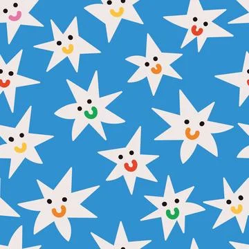 Vector hand-drawn color seamless childish simple pattern for kids with cute star Illustrazione stock