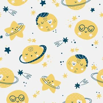 Vector hand-drawn color seamless childish simple pattern for kids with cute 库存插图