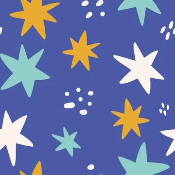Vector hand-drawn color seamless childish simple pattern for kids with cute star 库存插图