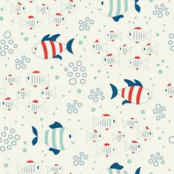 Vector hand drawn colored childish seamless repeating simple flat pattern with Stock Illustration
