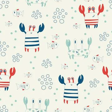 Vector hand drawn colored childish seamless repeat simple flat pattern with Illustrazione stock