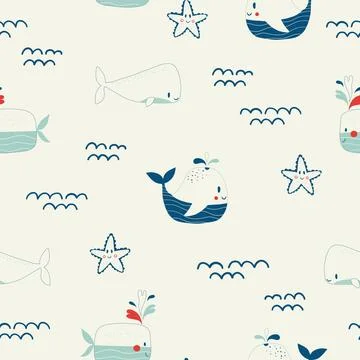 Vector hand drawn colored childish seamless repeating simple flat pattern with Illustrazione stock