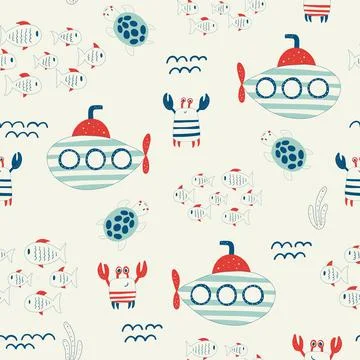 Vector hand drawn colored childish seamless repeat simple flat pattern with 스톡 일러스트