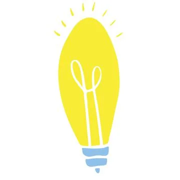 Vector hand drawn colored shining bulb isolated on white background Stock Illustration