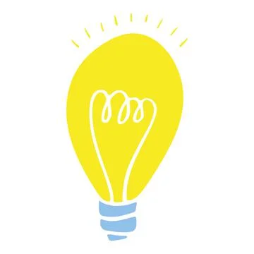 Vector hand drawn colored shining bulb isolated on white background Stock Illustration