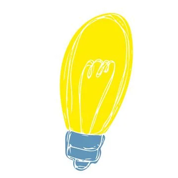 Vector hand drawn colored shining bulb isolated on white background. Illustra Stock Illustration