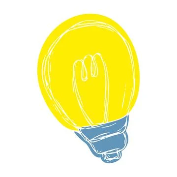 Vector hand drawn colored shining bulb isolated on white background. Illustra Stock Illustration
