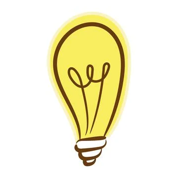 Vector hand drawn colored shining bulb isolated on white background. Illustra Stock Illustration
