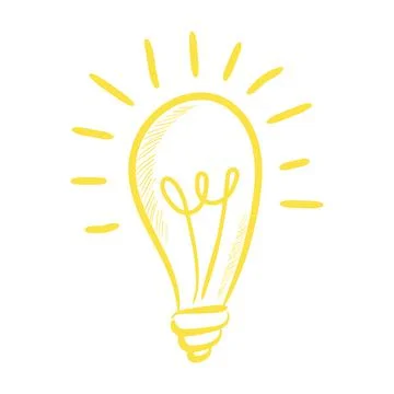 Vector hand drawn colored shining bulb isolated on white background. Illustra Stock Illustration