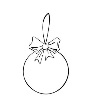 Vector hand drawn contour and shape of Christmas tree ball with bow for color Stock Illustration