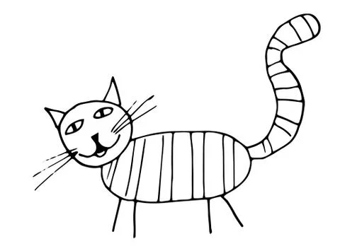Vector hand drawn contour doodle illustration. Black and white striped cat Stock Illustration