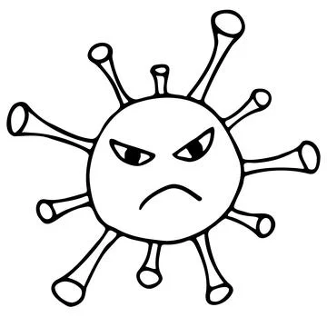 Vector hand drawn coronavirus. Line covid on white background. Stock Illustration