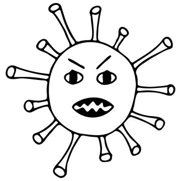 Vector hand drawn coronavirus. Line covid on white background. Stock Illustration