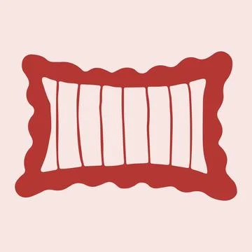 Vector hand drawn cushion with vertical stripes and a thick ruffled border 库存插图