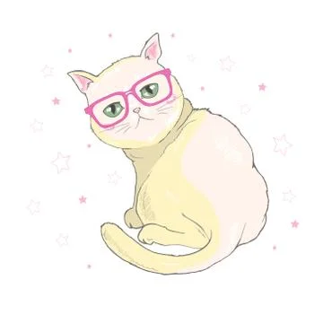 Vector hand drawn cute cat's face saying Hello. Isolated illustration with Stock Illustration