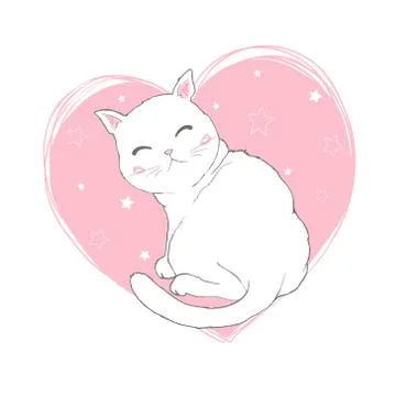 Vector hand drawn cute cat's face saying Hello. Isolated illustration with Stock Illustration