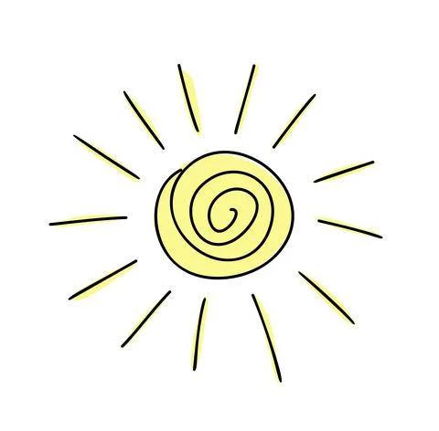 Vector hand drawn cute sun. Doodle style yellow sunlight summer element. Object Stock Illustration