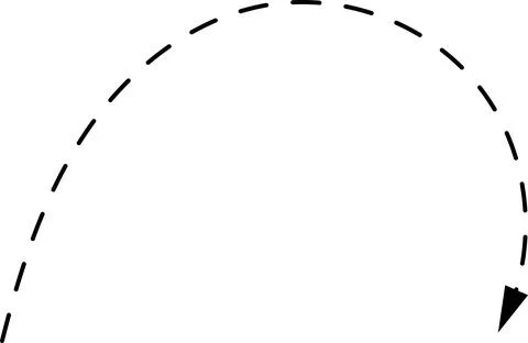 Vector hand drawn dashed arrow. Curved dotted arrow. Zigzag arrow stripes Stock Illustration