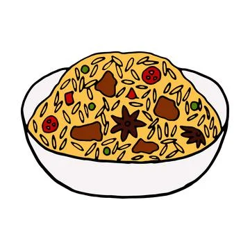 Vector hand drawn doodle biryani. Indian cuisine dish. Design sketch element  Stock Illustration