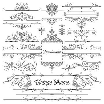 Vector Hand Drawn Doodle Border Frames Set Illustrazione stock