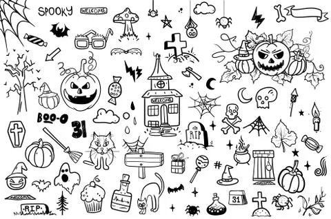 Vector hand drawn Doodle cartoon collection set of icon and symbols about the Stock Illustration