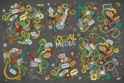 Vector hand drawn Doodle cartoon set of objects Stockillustratie