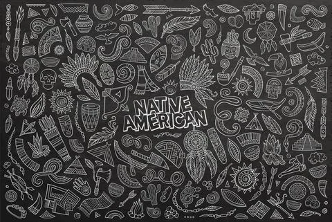Vector hand drawn doodle cartoon set of Native American objects Stock Illustration